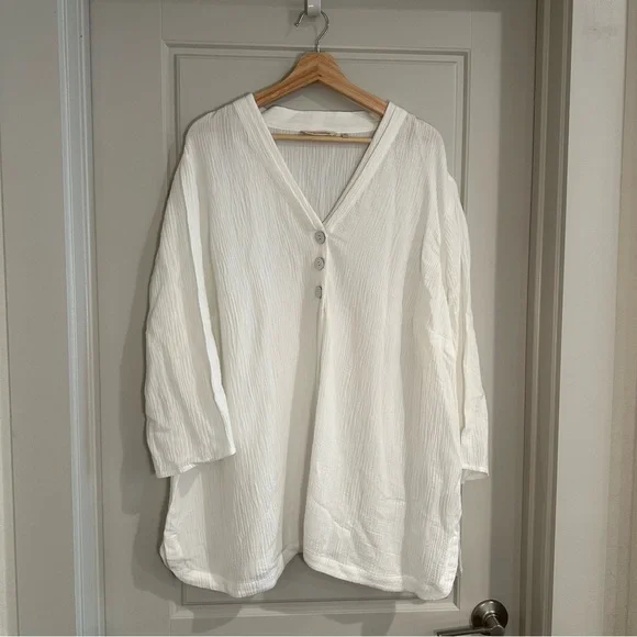 Soft Surroundings White Crinkle Wide Sleeve Top Size 3X - Picture 1 of 8